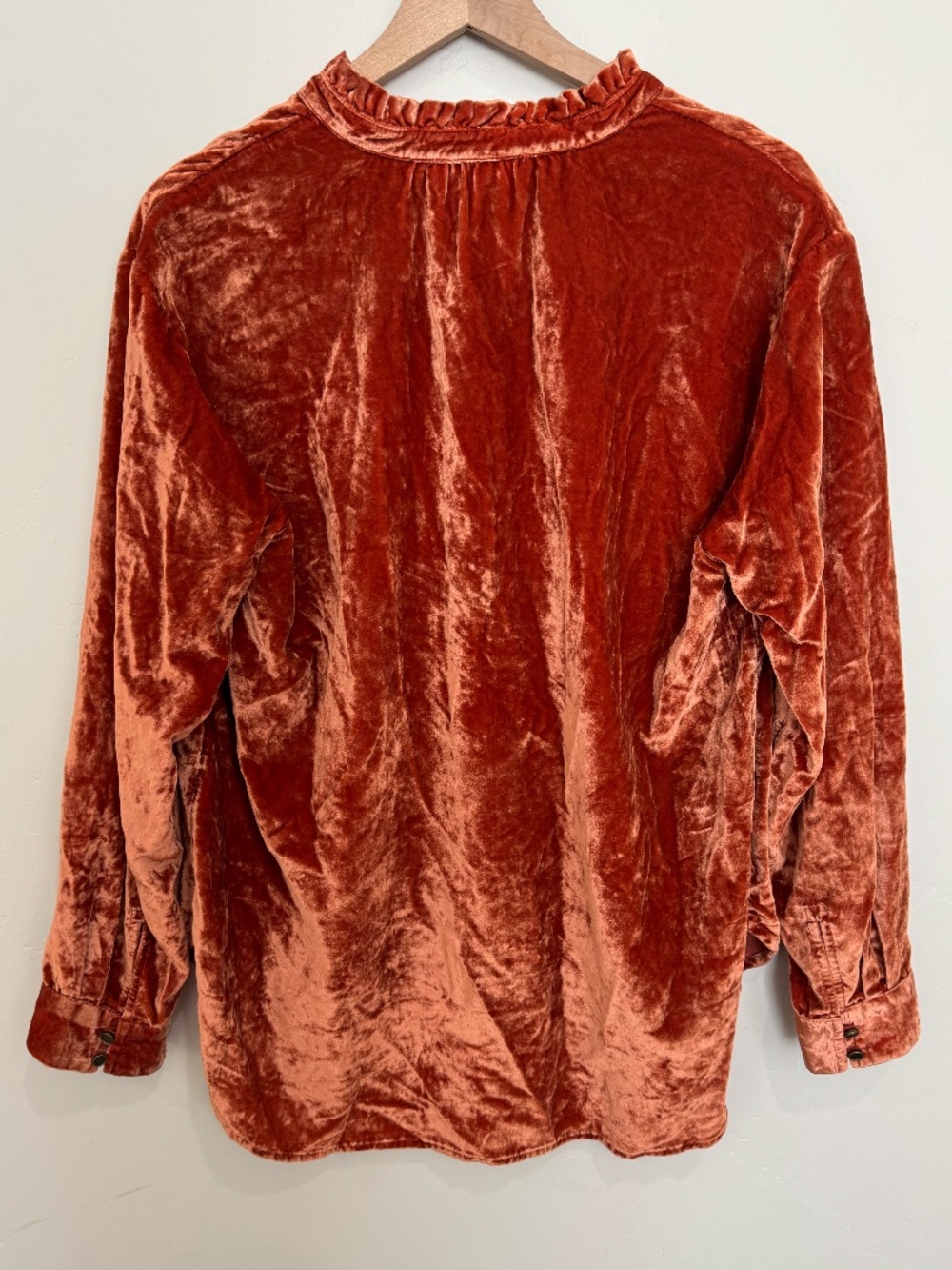 Anthropologie Kristianne Velvet Blouse Size L Rust Orange Shimmer Luxe Boho - Picture 6 of 10